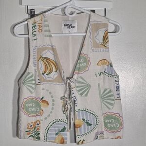 Paper Heart Patterned Tie Vest Tropical Size Large